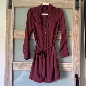 Express button down dress with pockets and tie